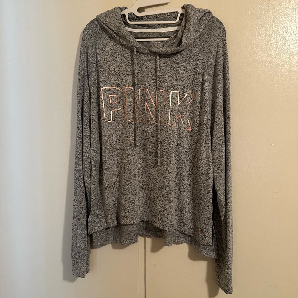 NWOT Pink Brand lightweight thin soft hoodie w/rose gold color PINK 21inL x 46W - Picture 2 of 7